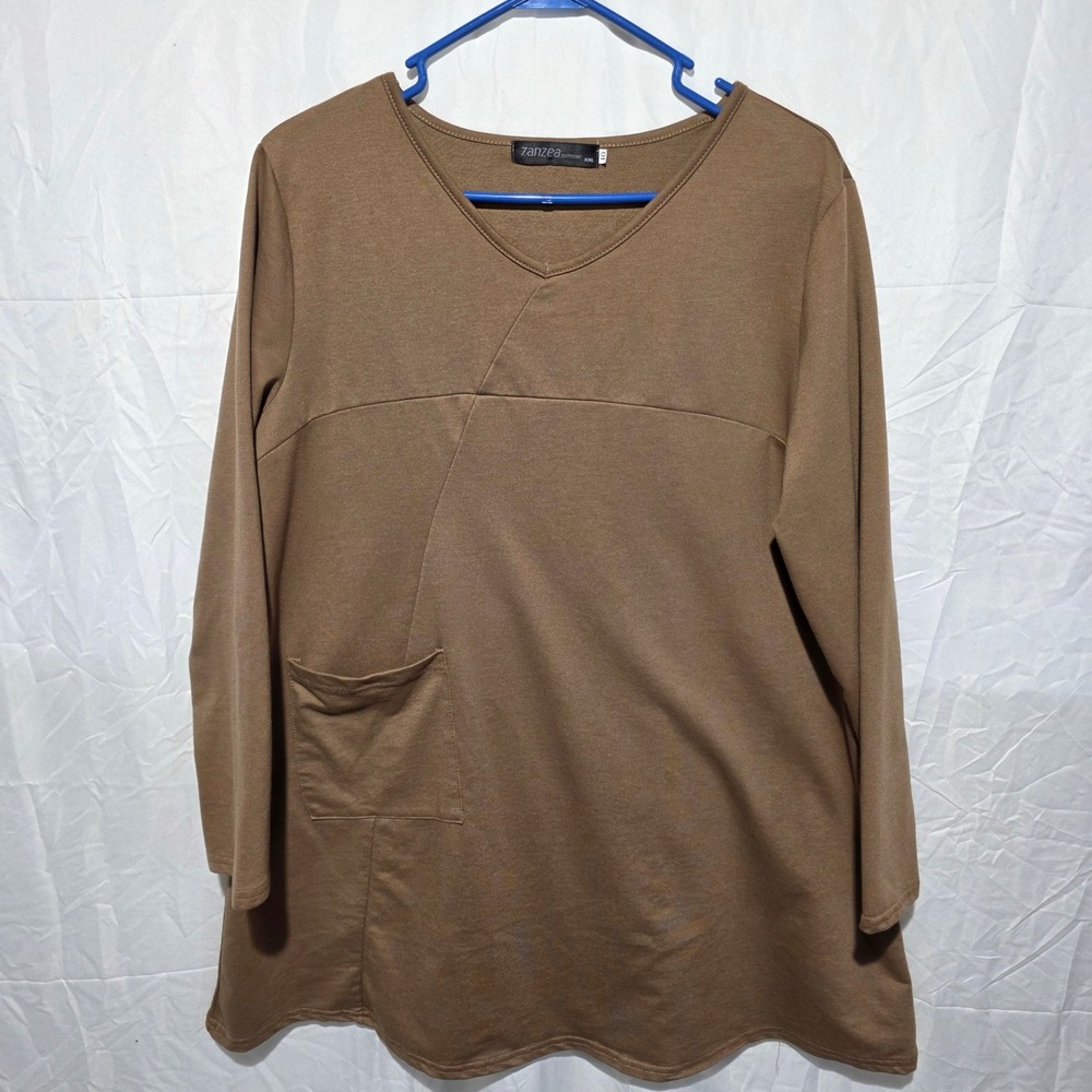 Zanzea Collection Brown V-Neck Tunic Top Long Sleeve Asymmetric Pocket XXL